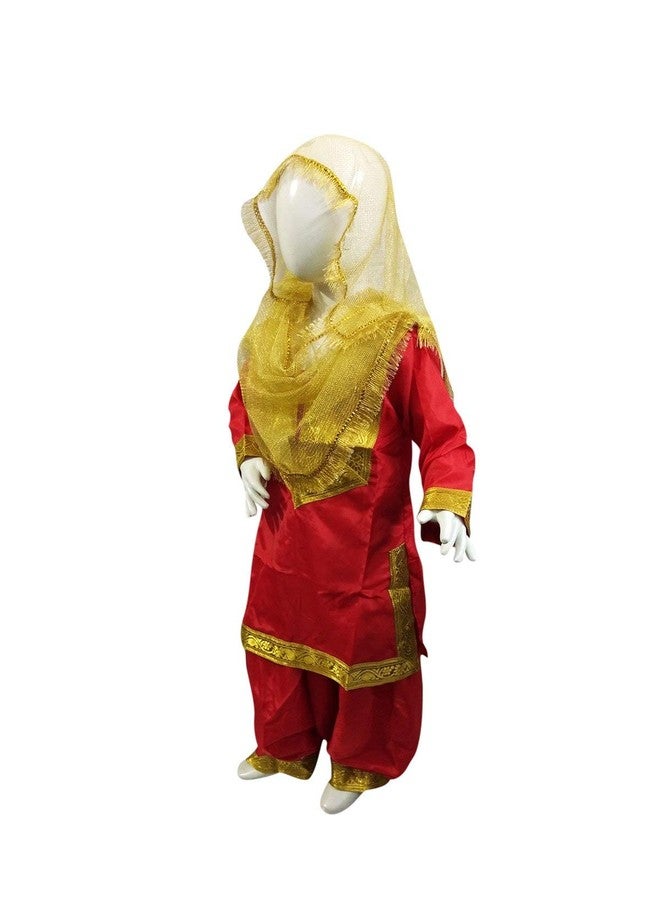BookMyCostume Punjabi Giddha Baisakhi Folk Dance Costume for Girls and Females | Golden & Red | Without Jewellery 10-12 Years - Image 4